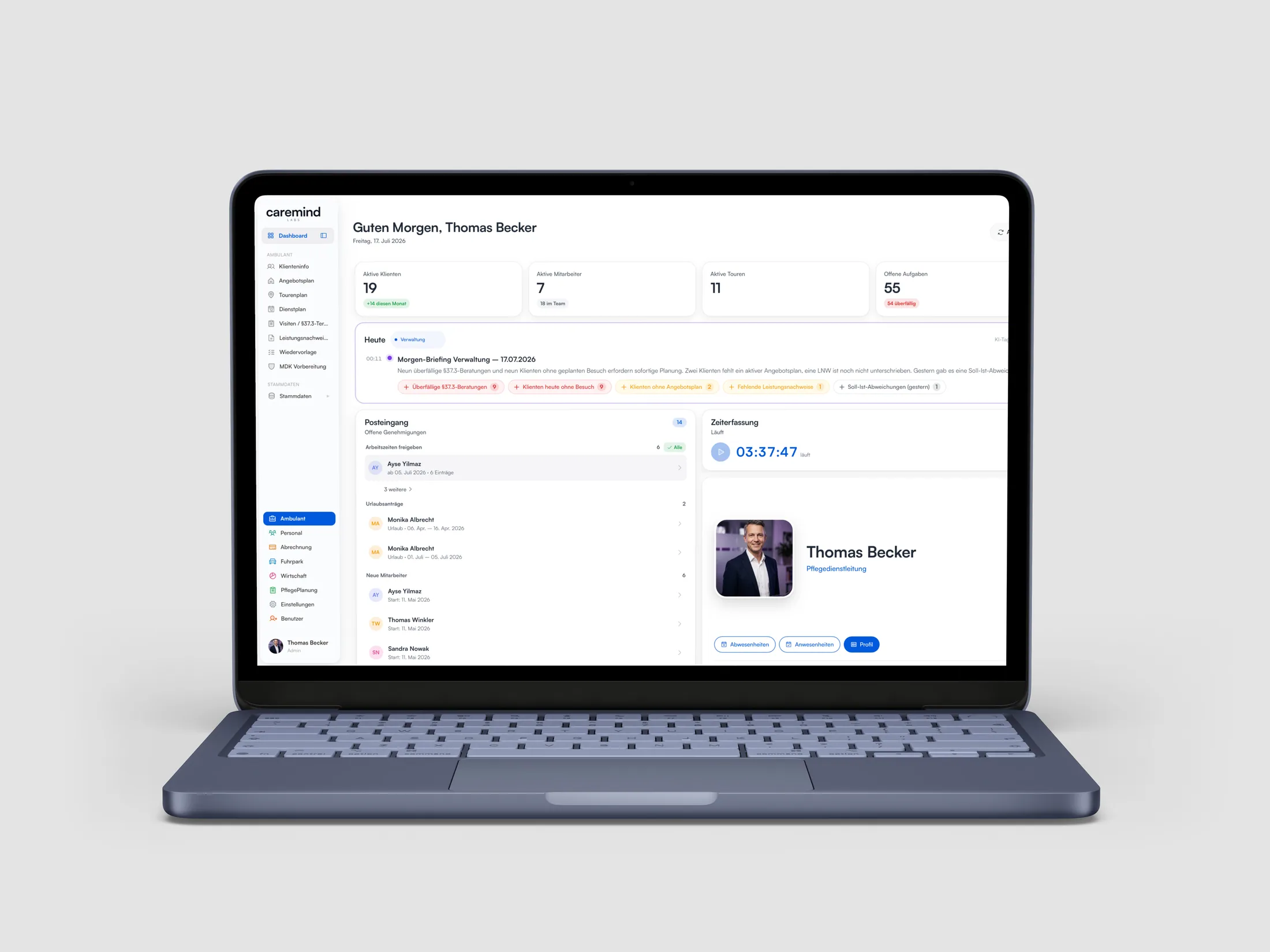 CM Ambulant Dashboard als zentrale Übersicht auf einem Notebook