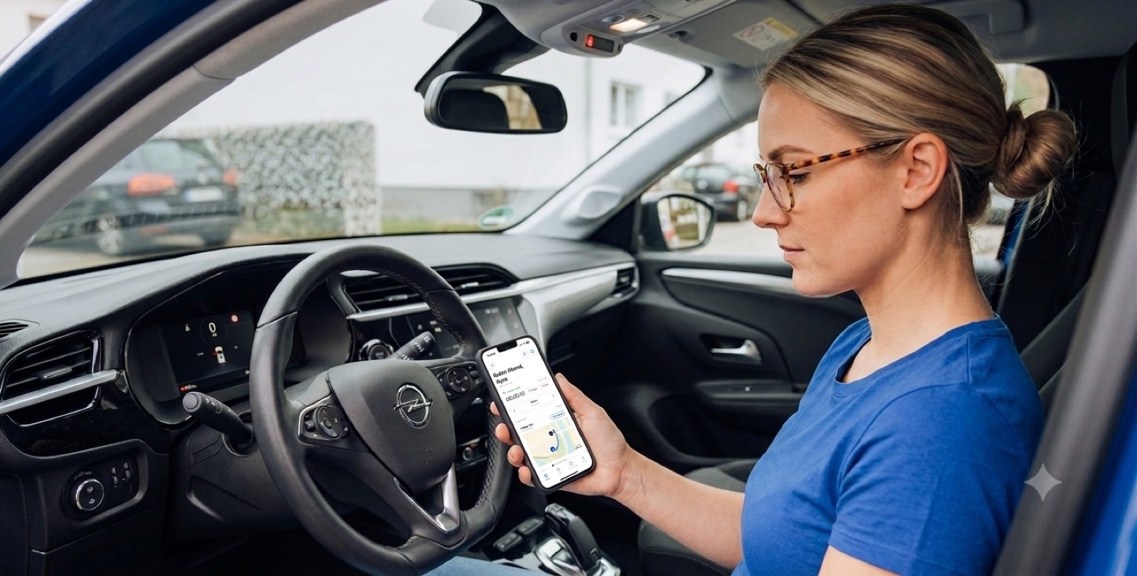 Pflegekraft prüft die Tour in der CM Ambulant App im Auto