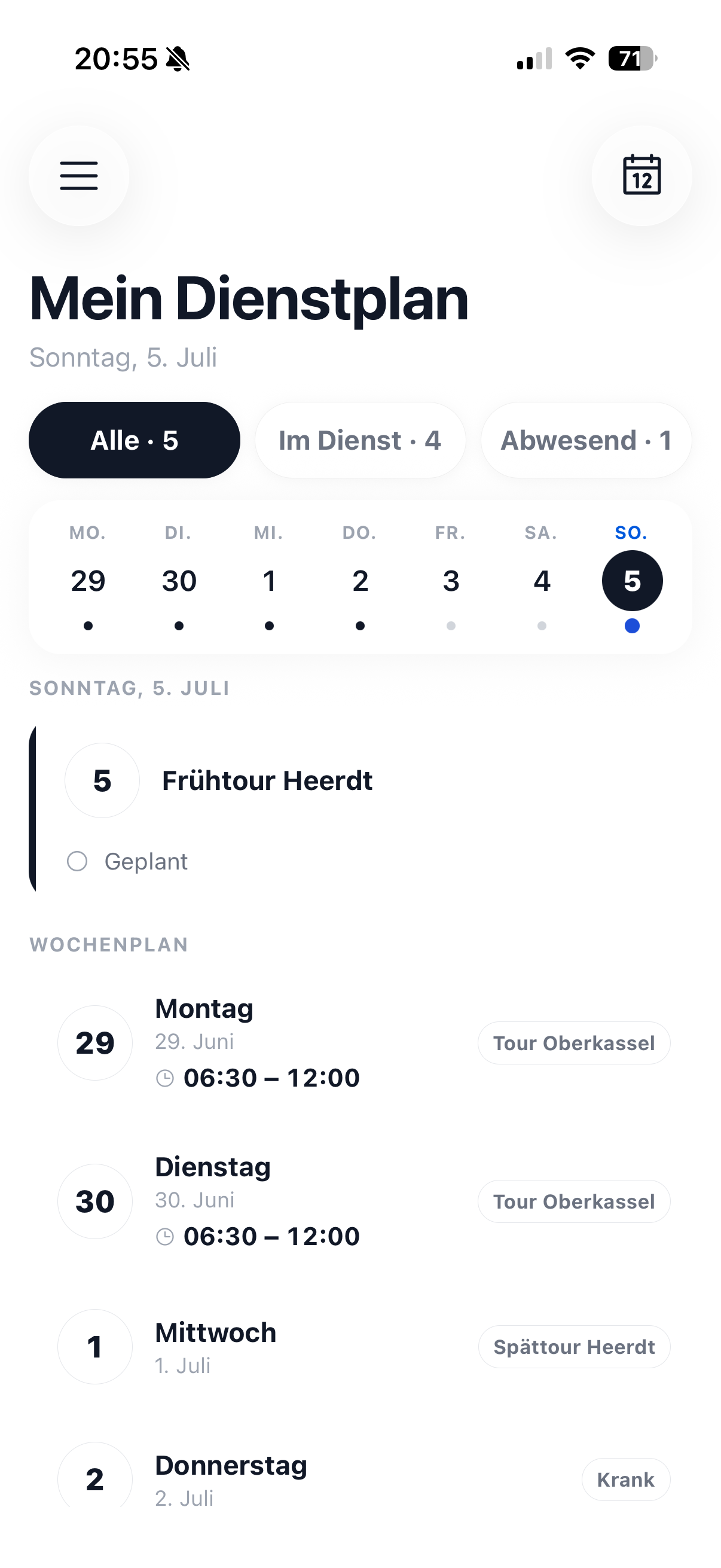 Mein Dienstplan