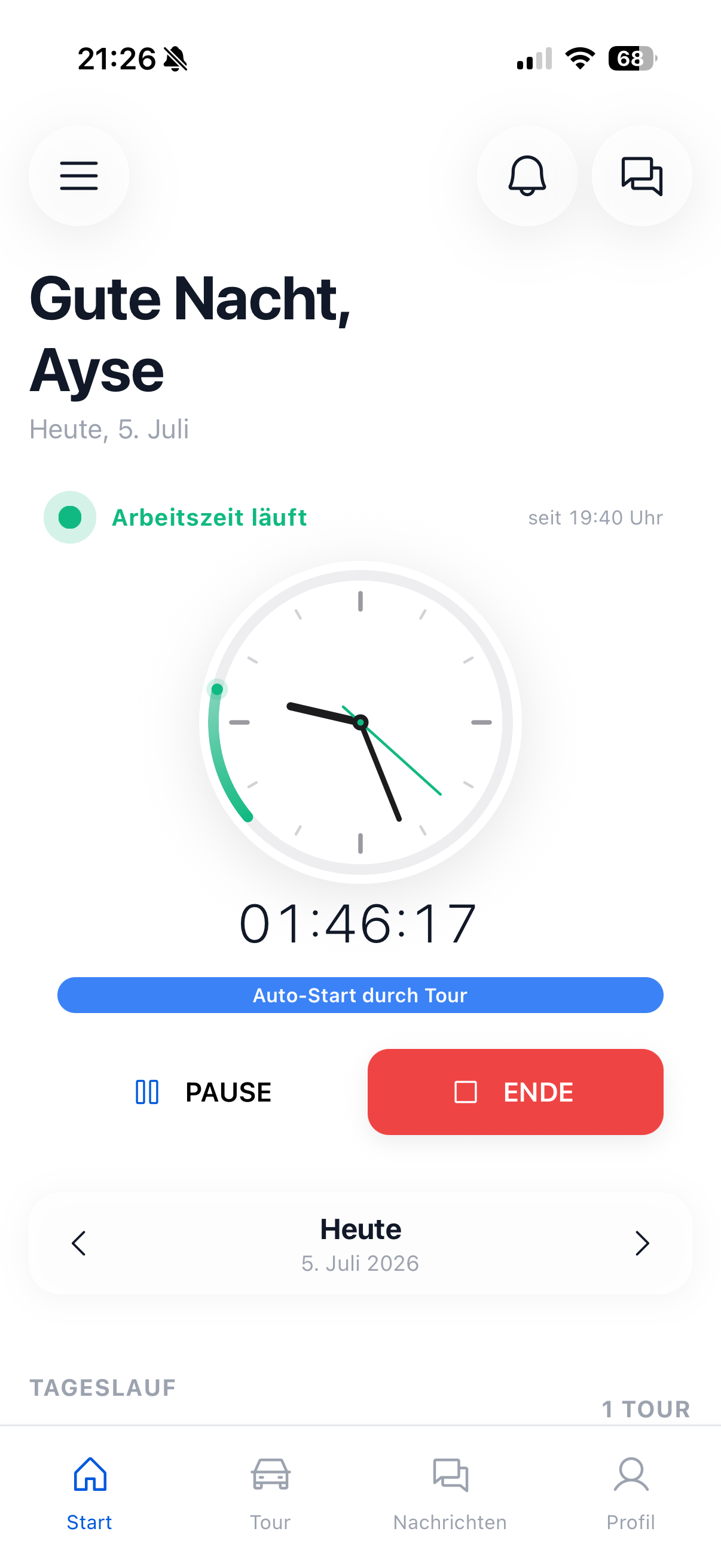 Startseite & Arbeitszeit
