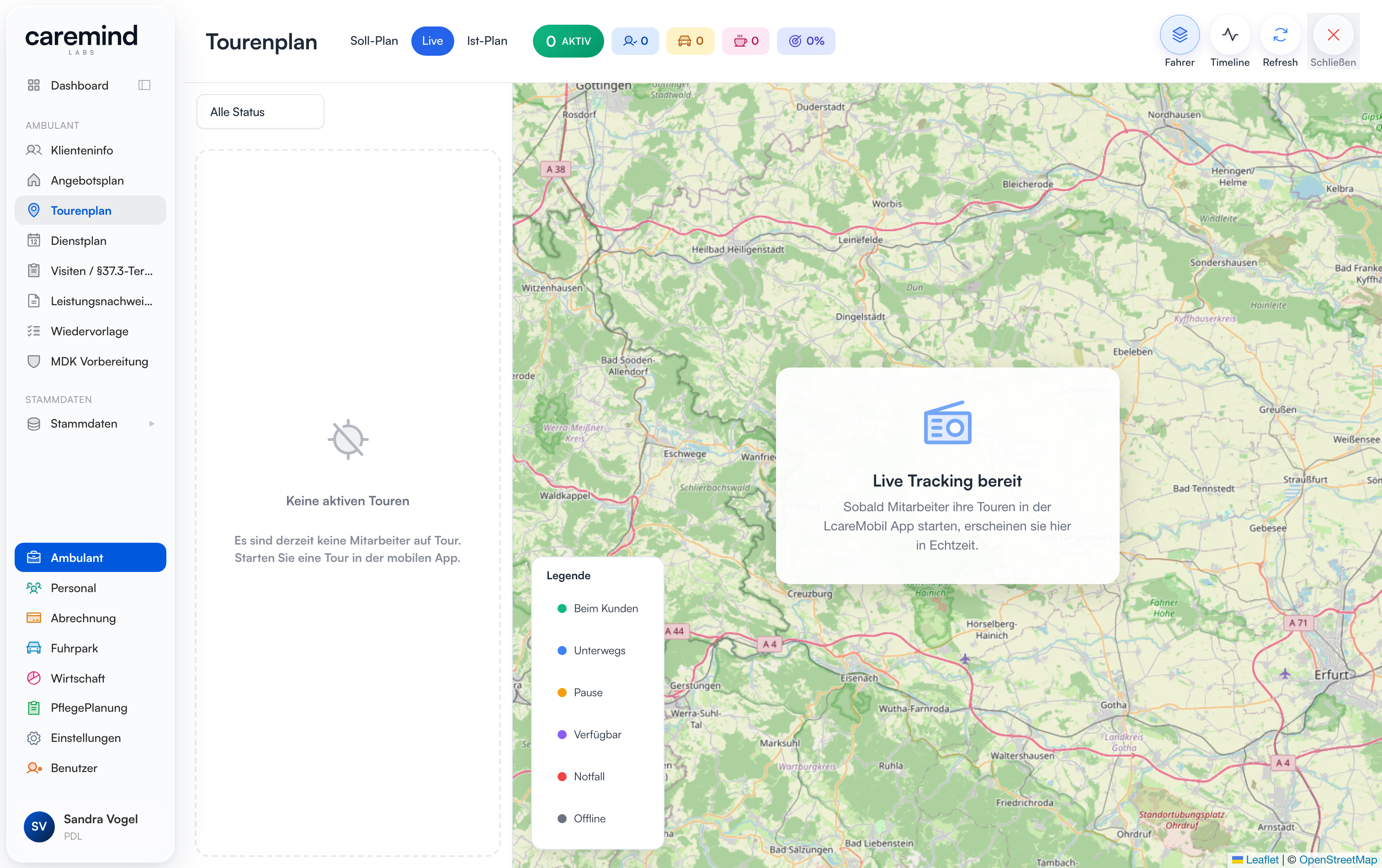 Live sehen, wer unterwegs und wer beim Klienten ist